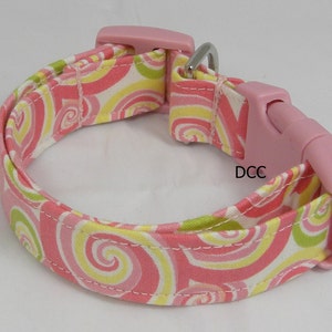 Dog Collar Swirls Pink Green Yellow White CHOOSE SIZE Adjustable Dog Collars D Ring So Cute Everyday Accessories Pet Pets Summer Accessory image 2