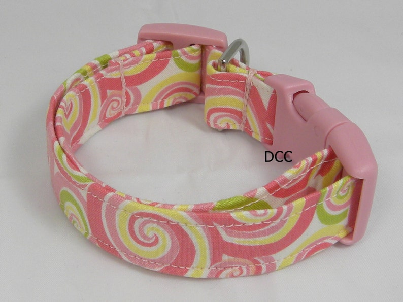 Dog Collar Swirls Pink Green Yellow White CHOOSE SIZE Adjustable Dog Collars D Ring So Cute Everyday Accessories Pet Pets Summer Accessory image 2