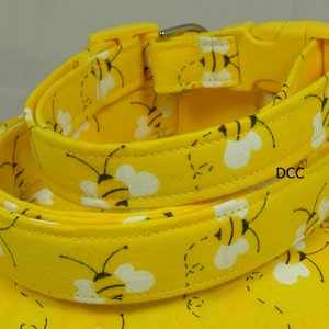 Dog Collar Bumble Bee Honey Bee w Ribbon Bow Tie Choose Your Size Adjustable Dogs Collars D Ring Accessory Pet Pets Accessories image 3