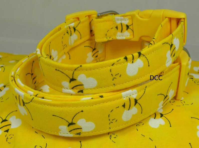 Dog Collar Bumble Bee Honey Bee w Ribbon Bow Tie Choose Your Size Adjustable Dogs Collars D Ring Accessory Pet Pets Accessories image 3