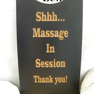 Door Sign  &quot;Shh Massage in Session&quot; Wood (6 colors) Sign 2 Designs Custom Engraved Personalized Door Knob HangerElegant Classic