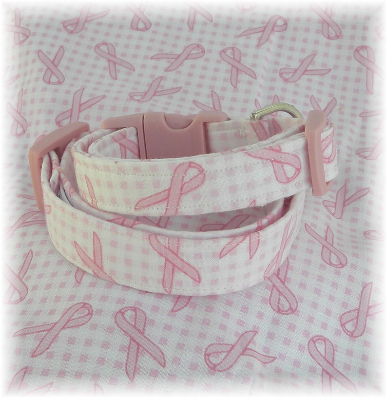 Dog Collar Breast Cancer Awareness Pink Ribbon Pink White Checks Adjustable Collars w D Ring Choose Size Pet Pets Susan G Komen Accessory image 2