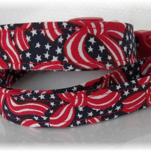 Dog Collar Patriotic Ribbons Blue Stars and Red White Blue Adjustable Collars D Ring Choose Size Accessorites Pet Pets Veterans Memorial Day image 3