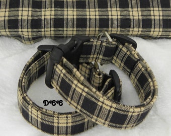 Dog Collar Classic Plaid In Black Tan Every Day Adjustable Dog Collar D Ring Choose Size Accessory Pet Pets Accessories Business Tartanrt