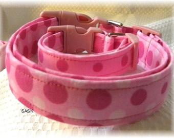 Dog Collar No Bow Dots Dots More Dots Dark Pink Light Pink  Adjustable Dogs Collars D Ring Accessories  Choose Size  Asccessory Circles Pets