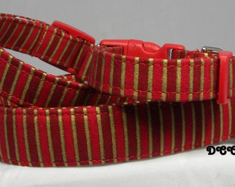 Dog Collar Classic Elegant Red & Gold Stripped Sripe Everyday Adjustable w D Ring Choose Size  Party Birthday Accessory Pet Accessories Pets