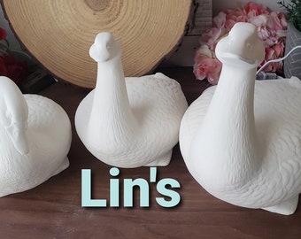 Bisque - Handmade - 3 Cute Geese -  Great time of the year to paint for the garden or house Hand Made  Ready to Paint  Last ones