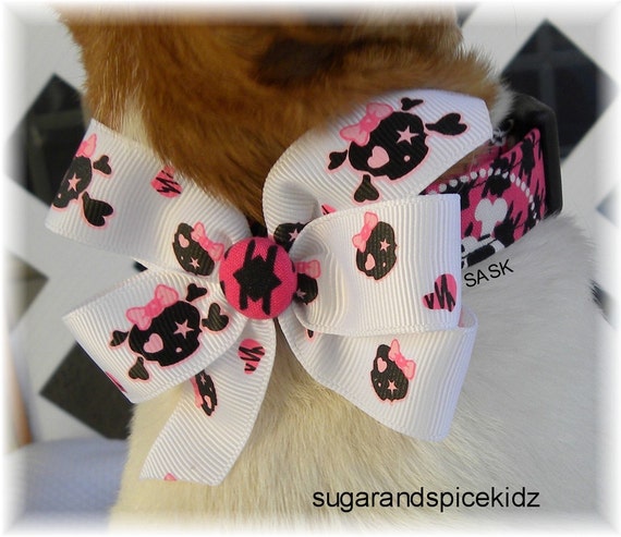 Dog Collar Pretty in Pink Pirate Houndstooth Hot Pink and Black W