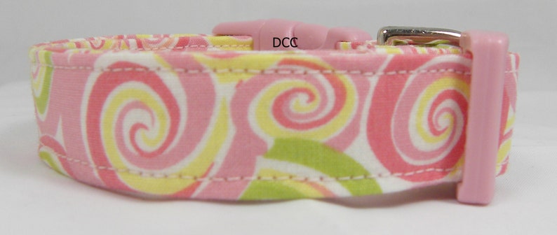 Dog Collar Swirls Pink Green Yellow White CHOOSE SIZE Adjustable Dog Collars D Ring So Cute Everyday Accessories Pet Pets Summer Accessory image 1