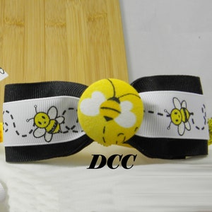 Dog Collar Bumble Bee Honey Bee w Ribbon Bow Tie Choose Your Size Adjustable Dogs Collars D Ring Accessory Pet Pets Accessories image 2