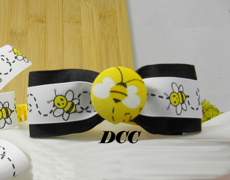 Dog Collar Bumble Bee Honey Bee w Ribbon Bow Tie Choose Your Size Adjustable Dogs Collars D Ring Accessory Pet Pets Accessories image 2