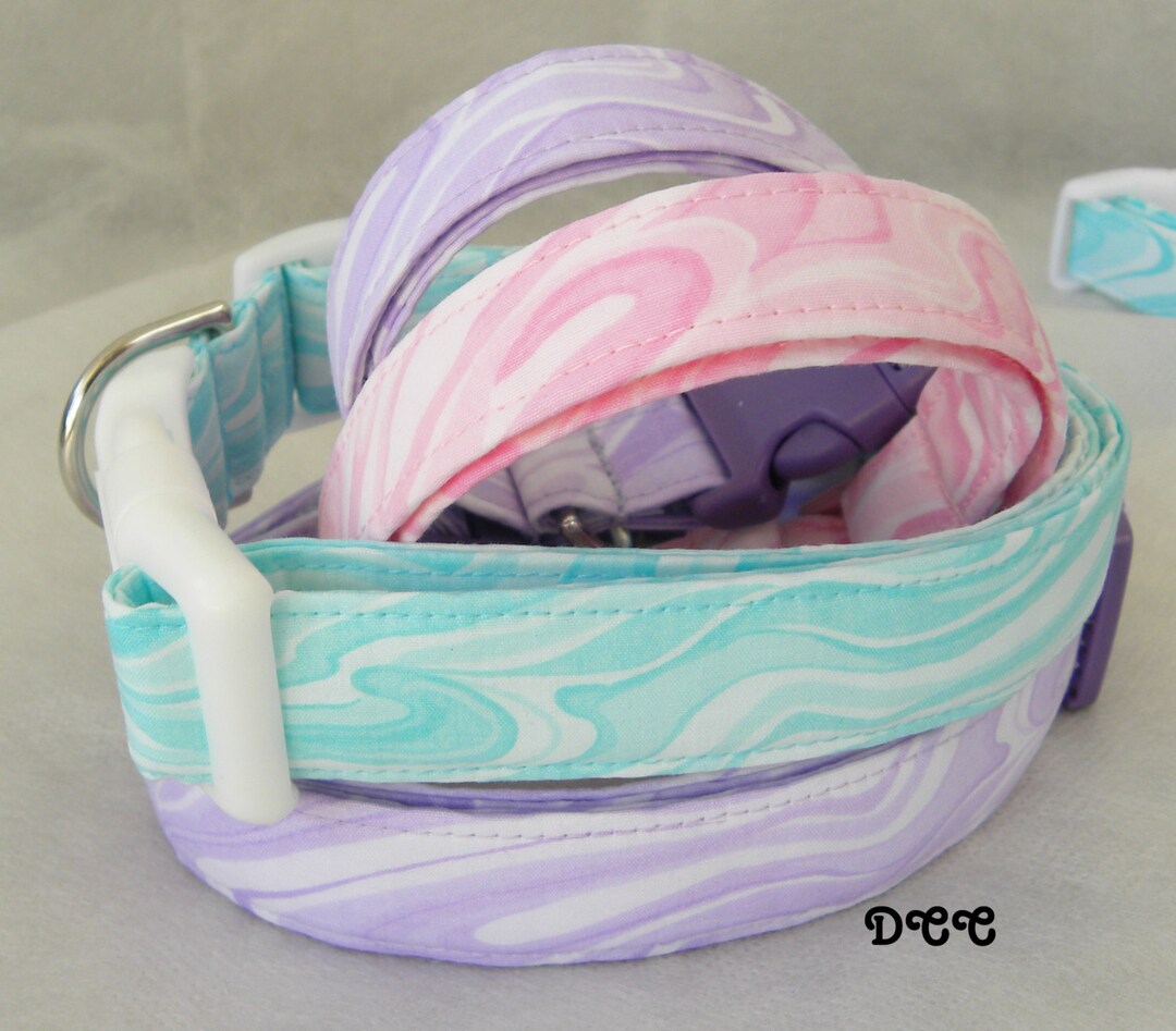 Dog Collar Taffy Twist Soft Pastel Scrolls Swirls Pink Turquoise Purple