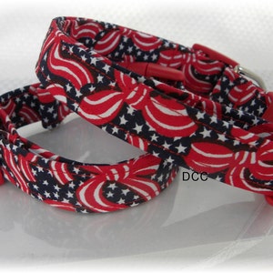 Dog Collar Patriotic Ribbons Blue Stars and Red White Blue Adjustable Collars D Ring Choose Size Accessorites Pet Pets Veterans Memorial Day image 1