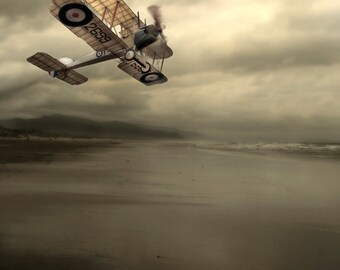 A Brush with Light  - 8 x 10 Stormy Seascape and Vintage Airplane - Surreal Nature Photographic Construction - Limited Edition Print