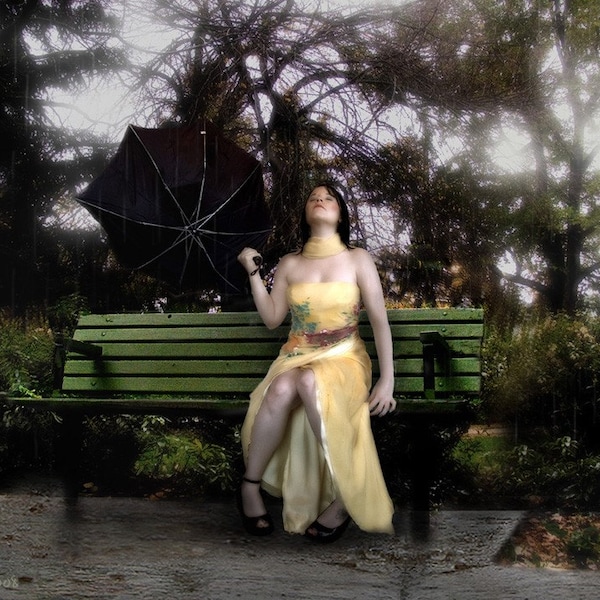 When It Rains -  8 x 10 Yellow Party Dress and Park Bench Limited Edition Print by My Antarctica