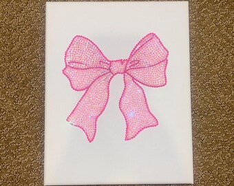 Pink Rhinestone Bedazzled Bow Canvas Decor Art - Etsy