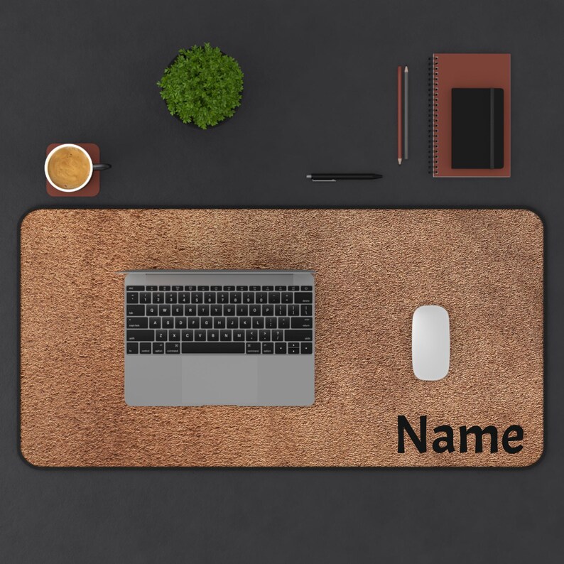 Personalized Brown Leather Texture Desk Mat | Custom Name Desk Mat - Etsy