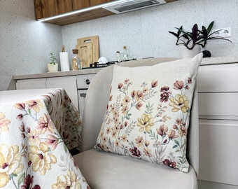 Floral Tapestry Pillow Cover: Rustic Cottagecore Wildflower Cushion