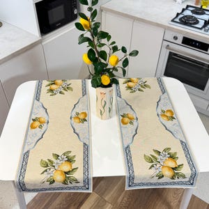 Lemon Tapestry Table Runner Set of 2, 37x100 cm, Mediterranean Table Decor, Woven Citrus Table Runners, Summer Dining Linens