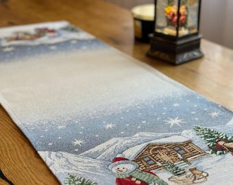 Tafelloper Kerstsneeuwpop Chalet – Feestdagen Dineren Decor Winter Tafeldecoratie Zilveren Lurex