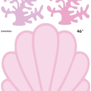 May include: Pink coral and seashell wall decor. Two coral shapes are 24 inches tall, and a large seashell shape is 46 inches tall. The shapes are in varying shades of pink and are set against a white background.