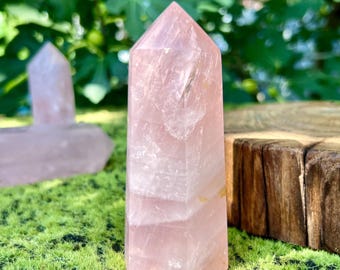 Natural Rose Quartz Tower Points, Premium Pink Crystal Healing Wand for Love, Self-Care & Heart Chakra Healing Crystal Gifts for Lover