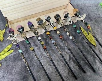 Handgemachter Kristall Zauberstab, Naturkristall Quarz Zauberstab, Hexenstab, Zauberstab für Cosplay, Rituale Werkzeuge, Kristallgeschenke für Kinder