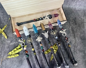 Personalisierter Kristall Zauberstab mit Box, Cosplay Zauberstab, Zauberstab, Zauberstäbe, Zauberstab, Zauberstäbe, Geburtstagsgeschenke