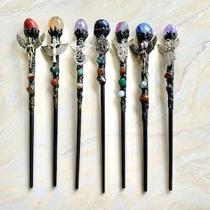 Natural Crystal Magic Wand, Handmade Cosplay Wand, Wizard Staff, Witch Wands, Crystal Magic School Scepter Birthday Gifts for Kids Students