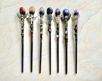 Natural Crystal Magic Wand, Handmade Cosplay Wand, Wizard Staff, Witch Wands, Crystal Magic School Scepter Birthday Gifts for Kids Students