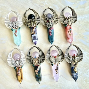 Natural Crystal Wands, Crystal Angel Wing Magic Wand, Handmade Crystal Wizard Staff, Witch Wand for Cosplay, Rituals Crystal Gifts for Kids