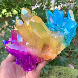 Rainbow Aura Quartz Cluster, Titanium Coated Natural Crystal Healing Home Decor, Decorative Crystal, Multi-color Meditation Crystal Cluster