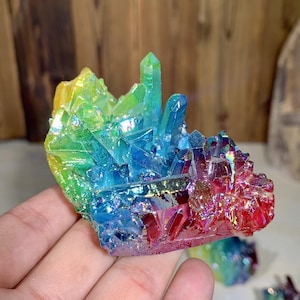 Rainbow Aura Quartz Cluster, Titanium Coated Natural Crystal Healing Home Decor, Decorative Crystal, Multi-color Meditation Crystal Cluster