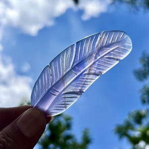 Natural Fluorite Feather Crystal Carving, Handcrafted Abstract Purple Fluorite Feather Figurine Healing Crystal Decor Spiritual Gift for her