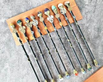 Natural Crystal Magic Wand, Handmade Cosplay Wand, Wizard Staff, Witch Wands, Crystal Magic School Scepter Birthday Gifts for Kids Students