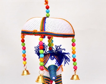 Decorative Beaded Elephant Wind Chime with Brass Bells, Home & Office Decor, Festival, Christmas Gifts.