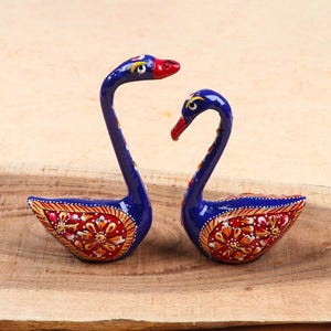 Decorative Swan Figurines Set, Hand-Painted Blue and Red, 4.2 x 2.2 inches, 2-Piece