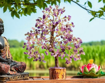 Gemstone Bonsai Money Tree, Crystal Tree of Life, Feng Shui Prosperity Decor