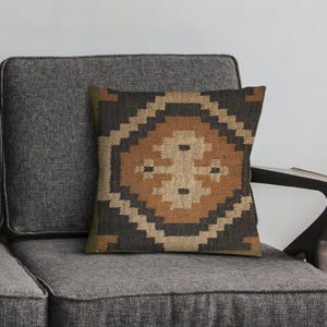 Handmade Wool - Jute Cushion Cover, Southwestern Geometric Design For Home & Office Decor. Restaurent use.