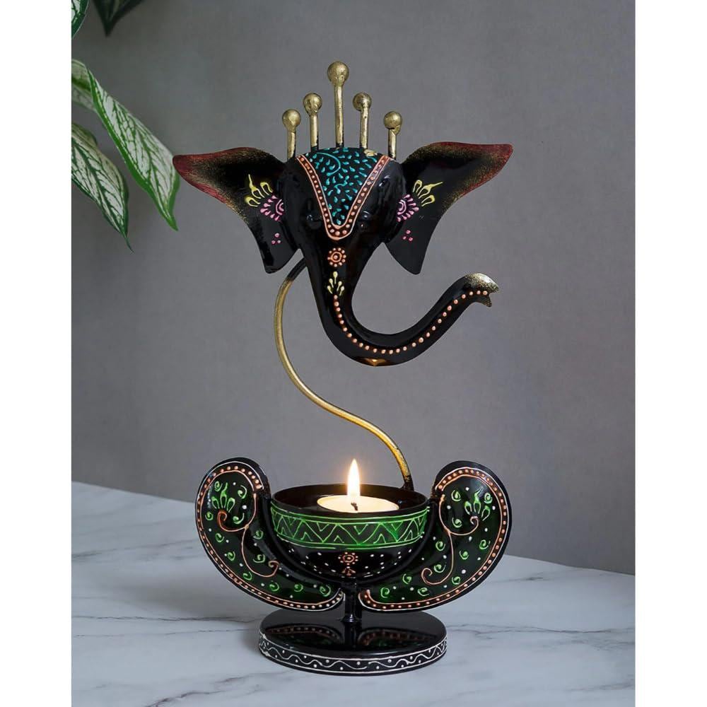 Decorative Ganesha, Krishna Tea Light Candle Holder, Jodhapuri Handcrafted, Size 13 Inch.