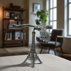 Home Decor Vastu Majestic Eagle on Eiffel Tower Brass Tabletop Sculpture, 6 inches.