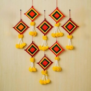 Decorative Handmade Cotton & Plastic Lotus Wall Hanging: Geometric Diamond, Home - Office  Decor, Set-8