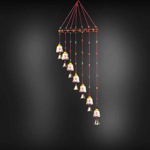Decorative Bell Wind Chime, Handcrafted Door Hanging with Ceramic Bells, 35.4 x 9 inches, Colorful Beaded Design Pack of-2