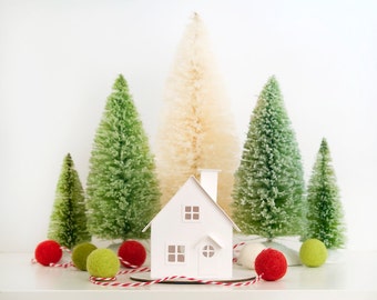 Christmas Ornament Putz House DIY Kit Cabin Glitter House Christmas Decoration Paper Craft Kit Christmas Mantle Decor