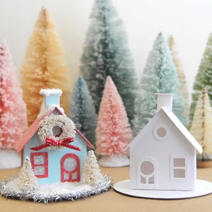 Putz House Ornament DIY Kit, Paper House Christmas Village Decoration, Glitter House Paper Craft Kit, Christmas Mantle Decoration, Cottage image 4