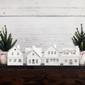 Christmas Village Craft Kit - Build & Decorate 4 Putz House Christmas Decorations - Creative Handmade Gift under 50 - Holiday Party Craft