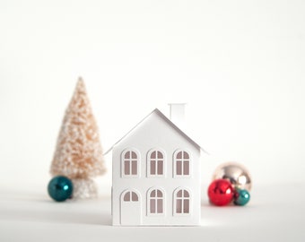 Putz House DIY Christmas Decoration Kit, Make a 3.5" Paper House Christmas Ornament, Christmas Village Mantle Decor, DIY Gifts - Harbor View