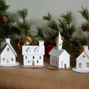 Putz House Christmas Craft Kit Build Decorate Your Own Christmas Village Putz House Kit of 4 Pre-Cut DIY 3.54.75 tall buildings image 2