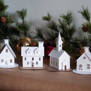 Putz House Christmas Craft Kit Build Decorate Your Own Christmas Village Putz House Kit of 4 Pre-Cut DIY 3.54.75 tall buildings image 1