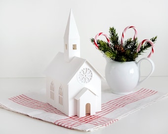 Rose Window Putz Church Christmas Craft Kit - Build + Decorate a Full Size Christmas Village Mantle Decoration
